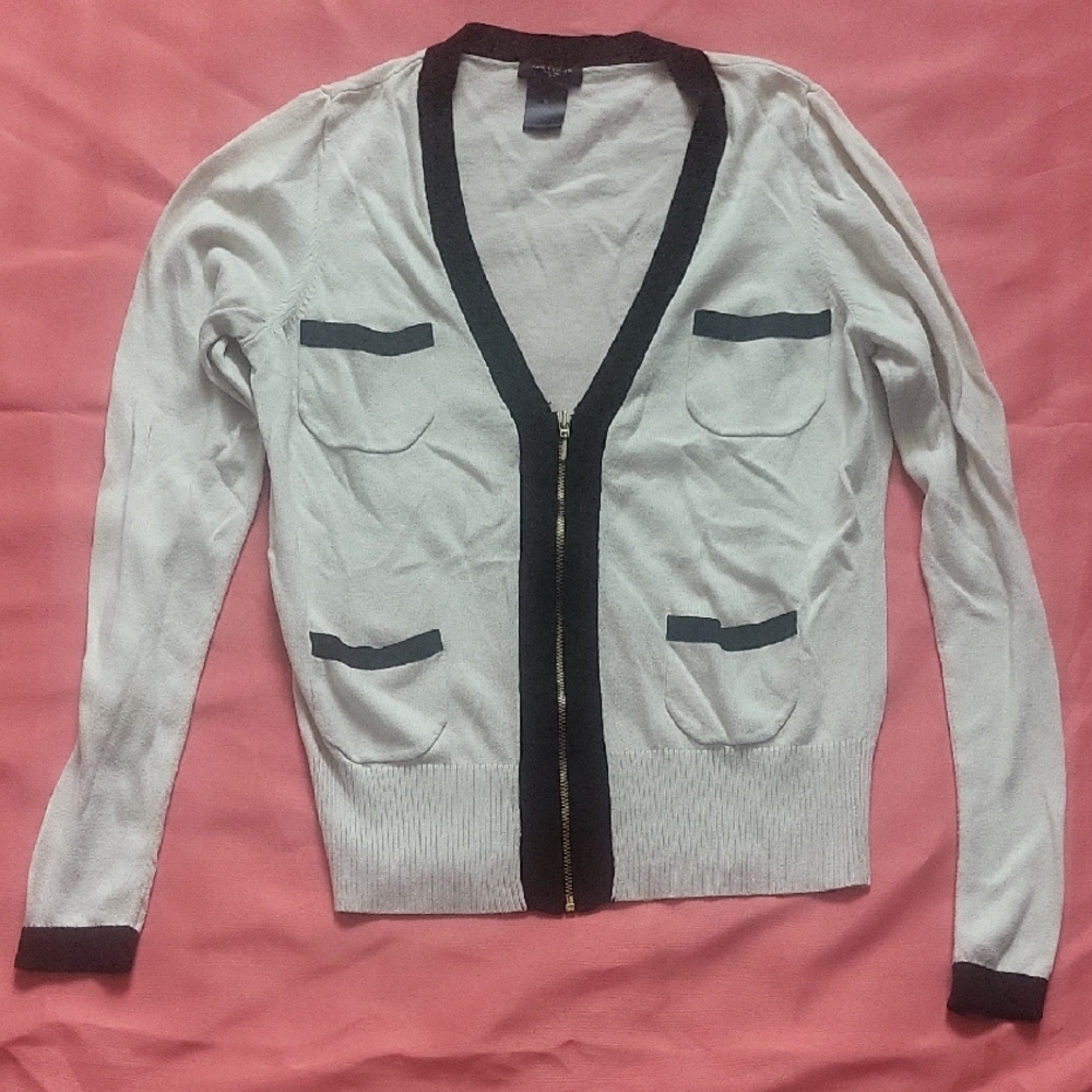 Ann Taylor Black Trim White Cardigan